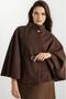 Brown Gold Button Detailed Belted Wool Blend Poncho - 2