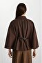 Brown Gold Button Detailed Belted Wool Blend Poncho - 3