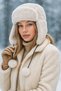 Women's Beige Pompom Fur Earmuff Plush Hat Beanie 1103