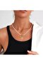 Pearl Beaded Necklace with Gold Color Alphabet Charm - 2