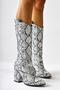 Leather White Snake Print Asymmetrical Cut Heeled Short Women's Boots - 5