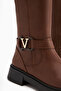 Ginan Tan Buckle Detailed Short Heeled Zippered Women's Boots - 4