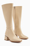 Miami Beige Wrinkled Patent Leather Blunt Toe Women's Boots - 3
