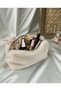 Cream Color Soft Plush Makeup Bag–Large Size XL Travel and Cosmetic Organizer, Quality Lining - 3