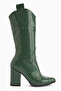 Keri Green Croco Asymmetrical Cut Heeled Short Women's Boots