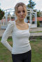 Women's Square Collar Long Sleeve Blouse-body Ecru - 5