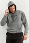 Gray Melange - Black Hooded Kangaroo Pocket Elastic Leg Men's Standard Fit Tracksuit Set - 85117 - 4