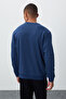 Indigo Print Embroidered O Neck Comfortable Form Men's Fleece Inside Sweatshirt - 88020 - 5