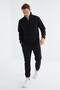 Navy Blue Half Zipper Stand Collar Rubber Leg Fleece Men's Tracksuit - 85159 - 3