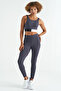 Anthracite Color Blocked Logo Printed Slim Fit Ribbed Women's Bustier - 97275 - 4