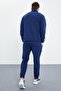 Indigo Half Zipper High Collar Elastic Cuff Fleece Men's Tracksuit Set - 85159 - 7