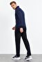Indigo - Navy Blue High Collar Zippered Standard Fit Classic Leg Men's Tracksuit Set - 8515 - 8
