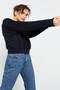 Navy Blue Long Sleeve Comfortable Form Hooded Women's Sweatshirt - 97115 - 4