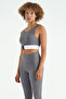 Dark Gray Color Blocked Logo Printed Slim Fit Ribbed Women's Bustier - 97275 - 3