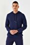 Indigo Kangaroo Pocket Standard Fit Hooded Men's Sweatshirt - 87872 - 3