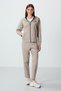 Dark Beige Hooded Standard Fit Women's Tracksuit Set with Hidden Pocket Detail - 95306 - 2