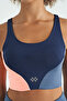 Indigo Logo Printed Color Blocked Back Cross Detailed Diving Fabric Women's Bustier - 97260 - 3