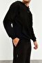 Black Hooded Kangaroo Pocket Elastic Leg Men's Standard Fit Tracksuit Set - 85117 - 8