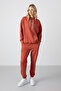 Cinnamon Hooded Kangaroo Pocket Comfortable Fit Elastic Leg Women's Tracksuit Set - 95288 - 8