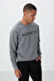 Gray Melange Text Embroidered O Neck Comfortable Form Men's Sweatshirt with Fleece Inside - 88020 - 3