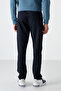 Navy Blue Zippered Three-Pocket Slim Fit Classic Leg Men's Tracksuit Bottom - 84671 - 6
