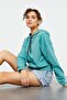 Mint Green Long Sleeve Comfortable Form Hooded Women's Sweatshirt - 97115 - 4