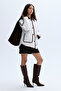 Women's Ecru Velvet Collar Quilted Puffer Coat - 4