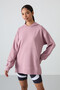 Dusty Rose Balloon Sleeve Letter Embroidered Women's Comfortable Fit Tunic Sweatshirt - 97163