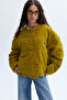 Women's Mustard Quilted Asymmetrical Closure Crop Coat Jacket
