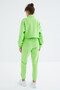 Pistachio Green Off-Shoulder Gathered Waist Half-Length Zippered Standard Fit Women's Tracksuit Set - 95321 - 8
