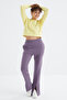 Lilac High Waist Front Slit Detailed Comfortable Form Women's Tracksuit Bottom with Side Pockets - 94625