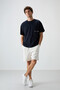 Navy Blue Cotton Thick Surface Textured Oversize Fit Printed Men's T-Shirt - 88370 - 2