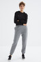 Gray Melange High Waist Raised 3 Thread Cotton Basic Women's Tracksuit Bottom - 94624