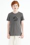 Dark Gray Embroidery Detailed O Neck Standard Fit Boys T-Shirt - 11115