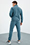 Forest Green - Forest Green Half Zipper High Collar Elastic Cuff Fleece Men's Tracksuit Set - 85159 - 5