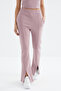 Dusty Rose High Waist Front Slit Detailed Comfortable Form Women's Tracksuit Bottom with Side Pockets - 94625 - 5