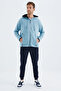 Light Blue Hooded Men's Sweatshirt with Hidden Pocket Detail - 88288 - 5