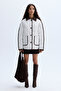 Women's Ecru Velvet Collar Quilted Puffer Coat - 5
