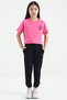 Black Piping Detailed Lace-Up Front Ribbed Wide Leg Girls' Sweatpants - 75124 - 5