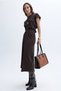 Women's Brown Pleated Detailed Sleeveless Midi Dress - 4