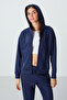 Indigo Hooded Hidden Pocket Detailed Standard Fit Women's Tracksuit Set - 95306 - 2