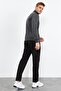 Anthracite Melange - Black Stand Collar Zippered Standard Fit Classic Leg Men's Tracksuit Set - 85152 - 8