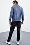 Petrol - Navy Blue Stand Collar Zippered Standard Fit Classic Leg Men's Tracksuit Set - 85162 - 7