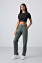 Khaki High Waisted Pocketed Comfortable Form Classic Leg Women's Tracksuit Bottom - 94584