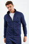 Indigo Mock Neck Zip-Up Standard Fit Cuffed Men's Tracksuit Set - 85160 - 3