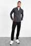 Anthracite Melange - Black Stand Collar Zippered Standard Fit Classic Leg Men's Tracksuit Set - 85152 - 4