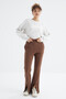 Brown High Waist Front Slit Detailed Comfortable Form Women's Tracksuit Bottom with Side Pockets - 94625 - 5
