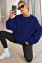 Women's Crew Neck Basic Oversize Sweatshirt Cobalt Blue - 6