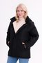 Women's Black Fur Lined Removable Hood Water and Windproof K Hooded Winter Coat & Jacket & Parka