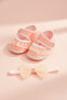 Salmon Lace Glitter Bow Bandana Newborn Booties - 2